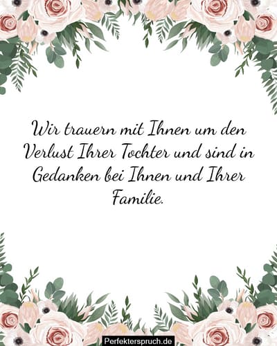 Beileids und Sympathiebekundungen zum Verlust einer Tochter