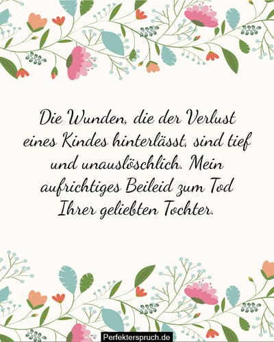 Beileids- und Sympathiebekundungen zum Verlust einer Tochter