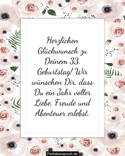 150 Glückwünsche zum 33. Geburtstag mit Bildern