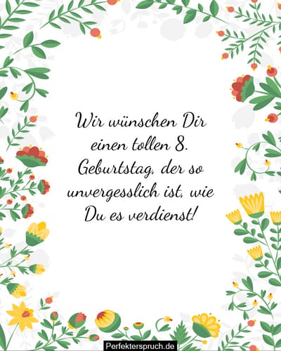 150 Glückwünsche zum 8. Geburtstag mit Bildern