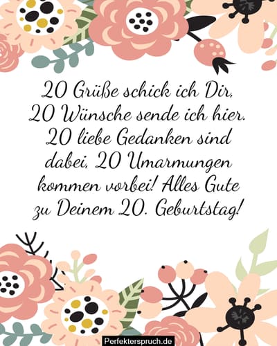 Glückwünsche zum 20. Geburtstag mit Bildern zum runterladen
